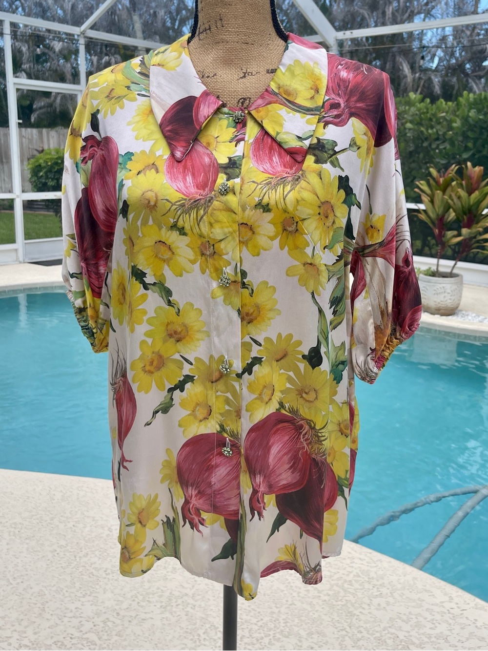 Dolce & Gabbana Yellow and Pink Floral Silk Blouse